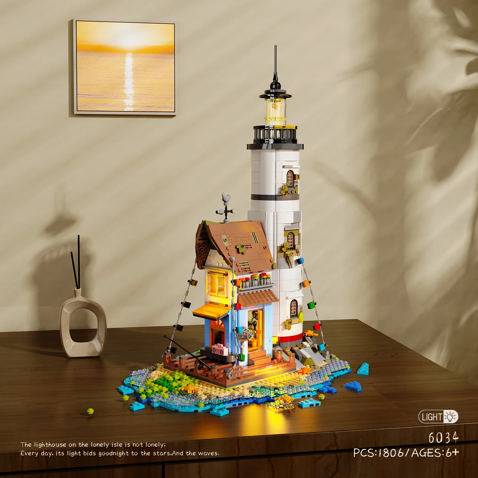 

Creative Architecture Isolated Island Lighthouse Mini Block Streetscape Building Brick Model Sets Toy With Light For Gifts