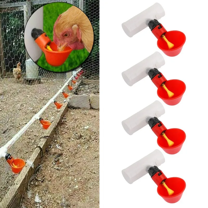 4Pcs Automatic Chicken Quail Drinker Bowl Bird Water Cups Straight Pipe With Yellow Nipple Poultry Drinking Water System