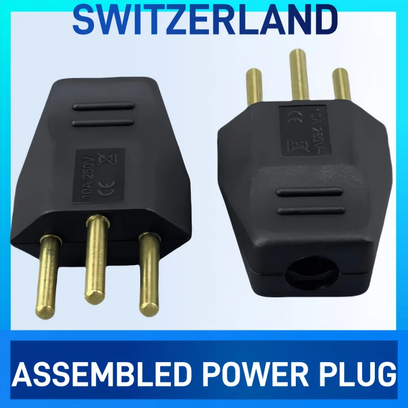 Pure Copper Power Cord Plug 250V 10A tandard Electrician Assembly Power Plug Detachable Wiring Plug Switzerland CE Rohs