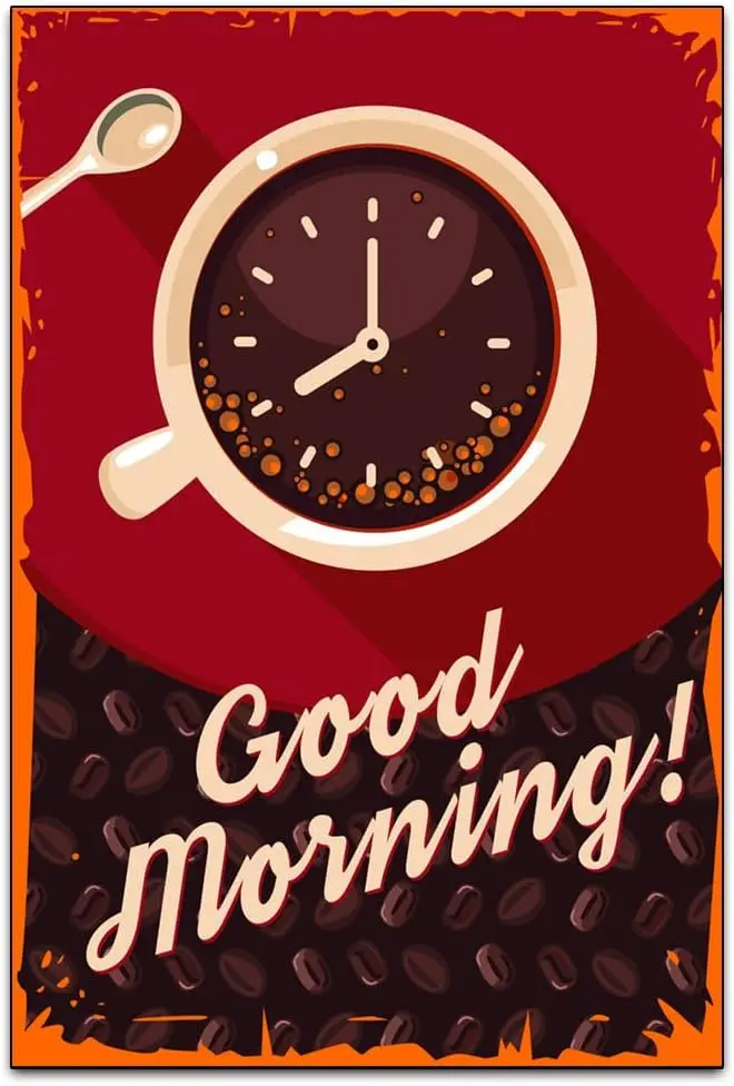 Coffee Good Morng - Funny Retro Clssc rt Wll Decorton - Coffee Br Tn ​Metl Sgns rtwork - Orgnl Vntge Desgn Tn Metl Wll rt Prnt P