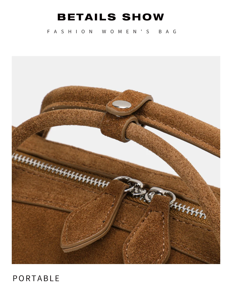 Aidanni Vintage Wildleder-Handtasche mit großem Fassungsvermögen, Neuheit 2026, Matte Rindsleder-Damentasche, Stilvolle Wurstform – Detail 14