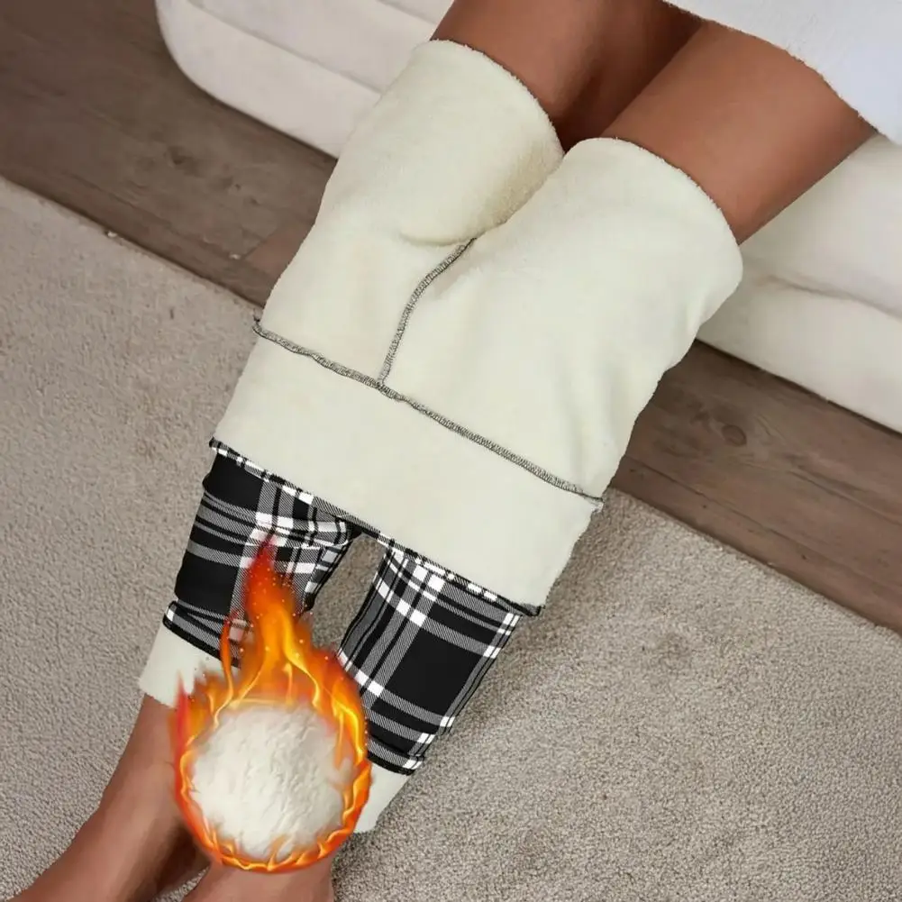 타이트한 탄력성 스포츠 피트니스 레깅스 여성 빈티지 체크무늬 포켓 포함 플리스 레깅스 두꺼운 가을 겨울 보온 바지