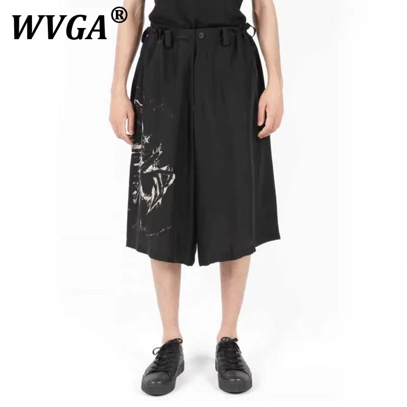 

WVGA Spring Summer New Man Tide High Street Printed Half Length Pants Niche Chic Casual Ice Silk Satin Elastic Shorts Ins W10409
