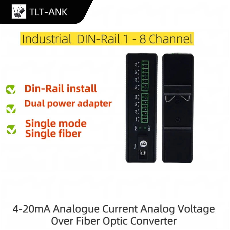 Industrial DIN Rail 1-8 Channel 4-20mA analogue current 0-10V Analog Voltage over Fiber Optic Converter