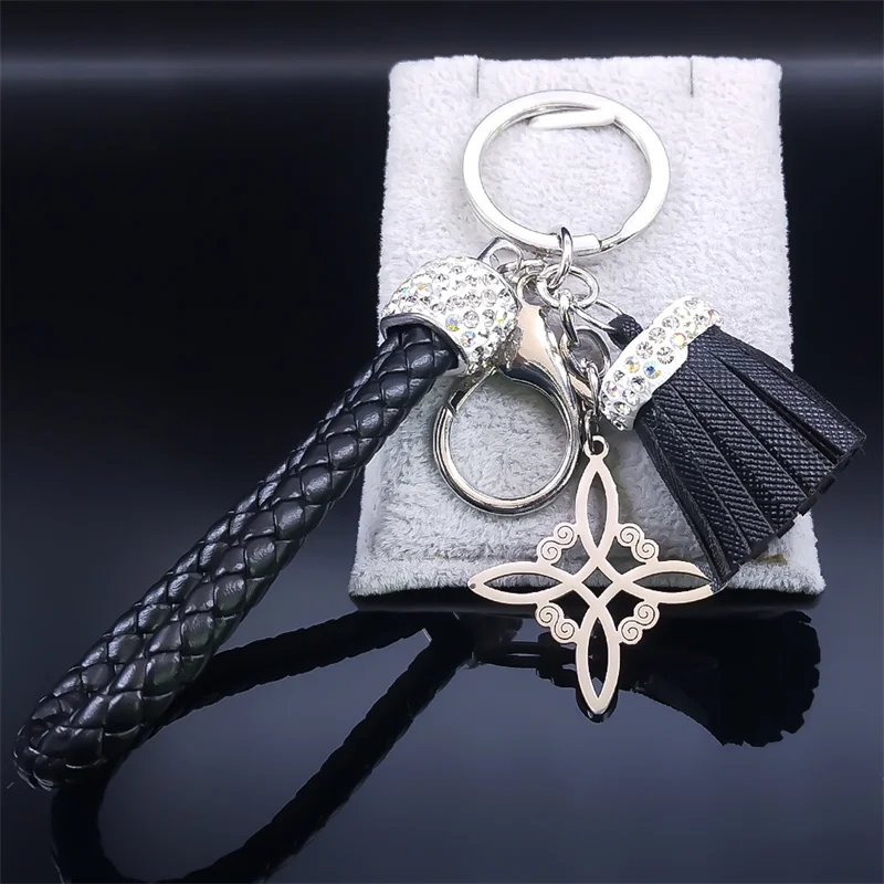 Witch Celtic Knot Stainless Steel Pendant Key Chain Crystal Bag Charm Accessories Wicca Keychain Jewelry nudo de bruja K7053S07