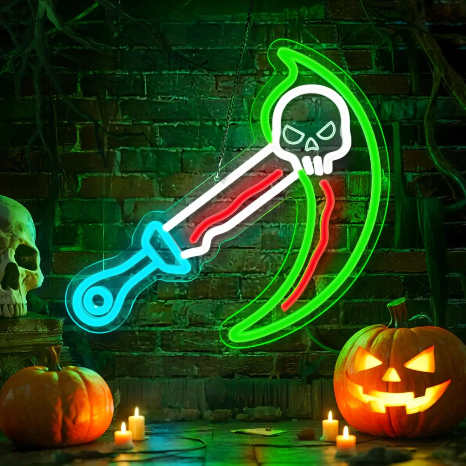 الجمجمة بوكر النيون تسجيل USB عكس الضوء LED ضوء النيون لغرفة الألعاب بار رجل الكهف مخيف الموسم هالوين حفلة مسكون ديكور المنزل #6