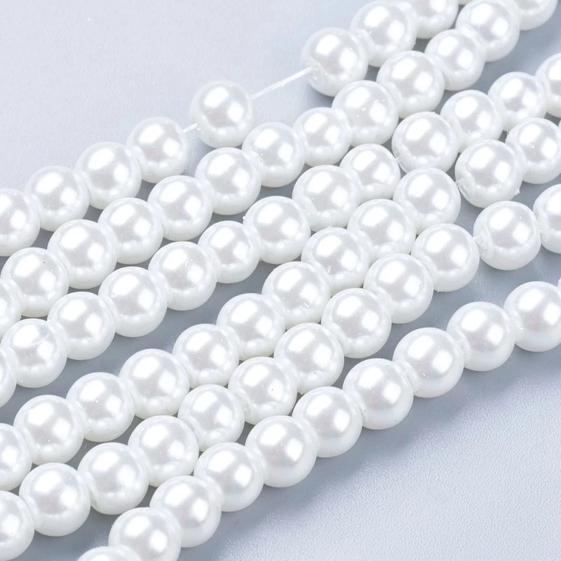 6mm Glass Pearl Beads White Glass Imitation Round Loose Beads For Jewelry DIY Bracelet Necklace Making 140pcs/strand F70