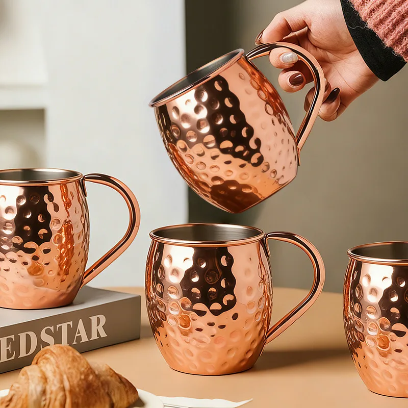 1 Stück Cocktailbecher 550ml Gehämmerter Kupferbeschichteter Moscow Mule Becher Bier-Kaffeetasse für verbessertes Geschmackserlebnis Silbernes Trinkgeschirr