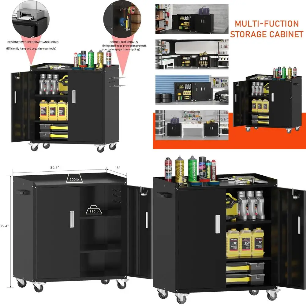 

Portable Lockable Rolling Storage Cabinet for Tools, Home, Office, and Workshop - Black