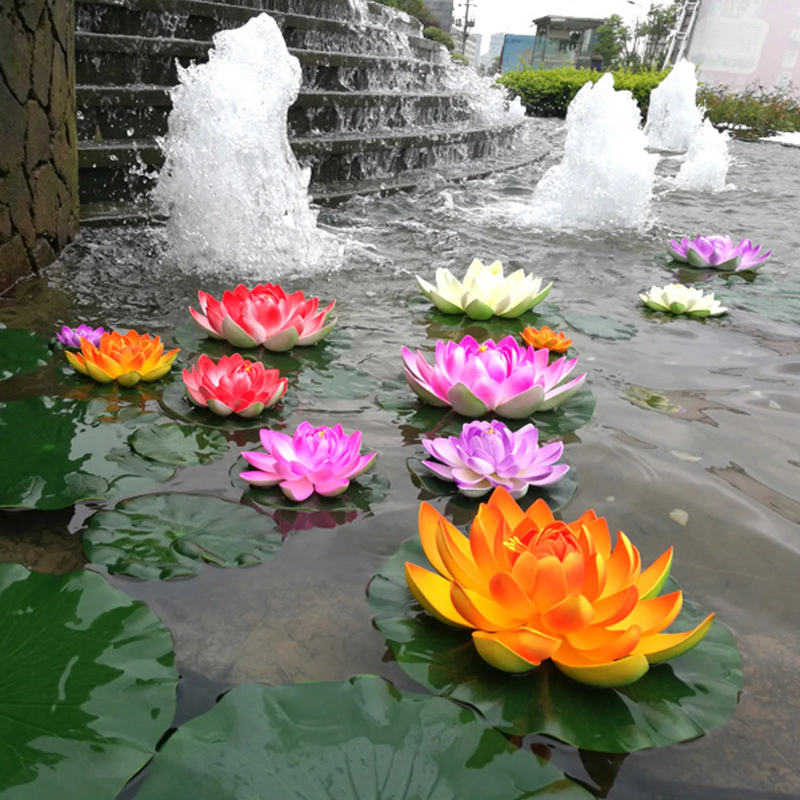 

18cm Artificial Lotus Fake Floating Water Lily Plant Leaf Pool Fish Tank Ornaments Multicolor Outdoor Garden Landscape Decora