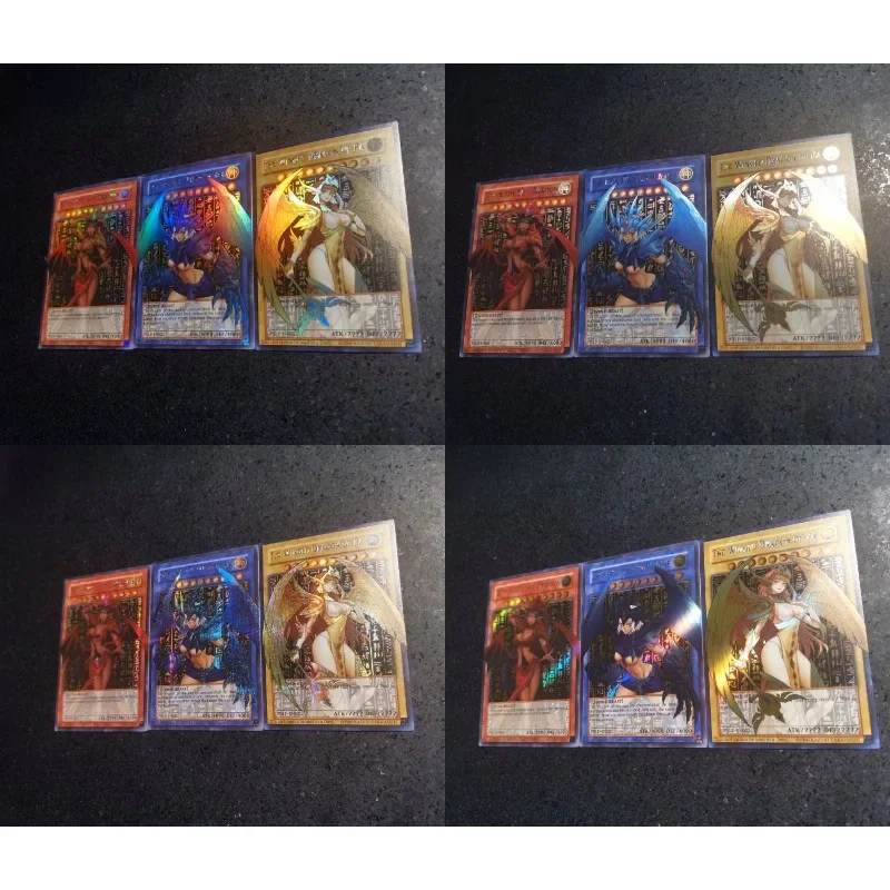 3pcs/set YuGiOh Egyptian God Girl Animation Characters Self Made Refraction Flash Card Anime Classics Game Collection Cards Toy