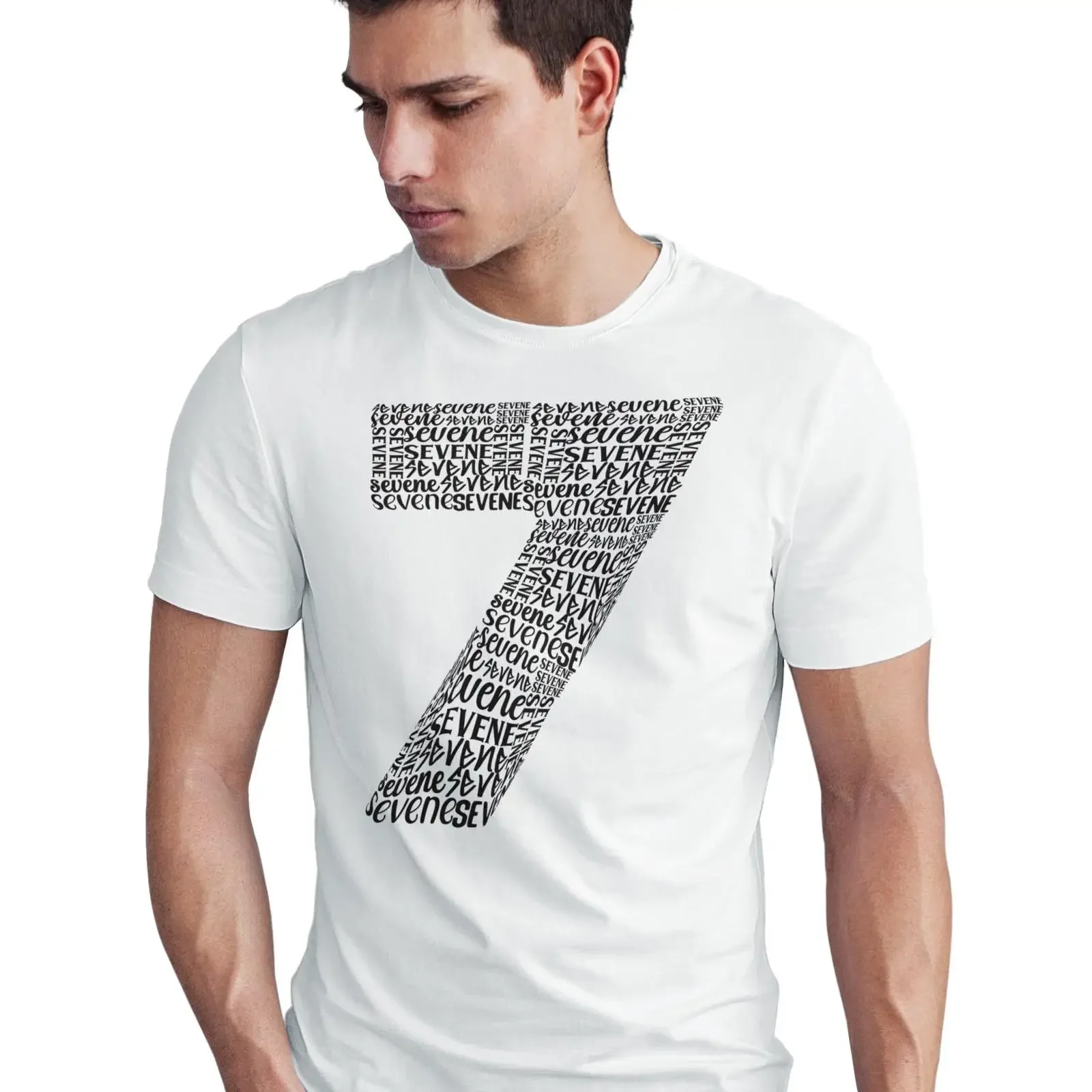 Seek Buy Love Lucky Number 7 T Shirt Word ArT Seven Typography Unique Design s for Lovers vintage Washed fashion Soft Slightly