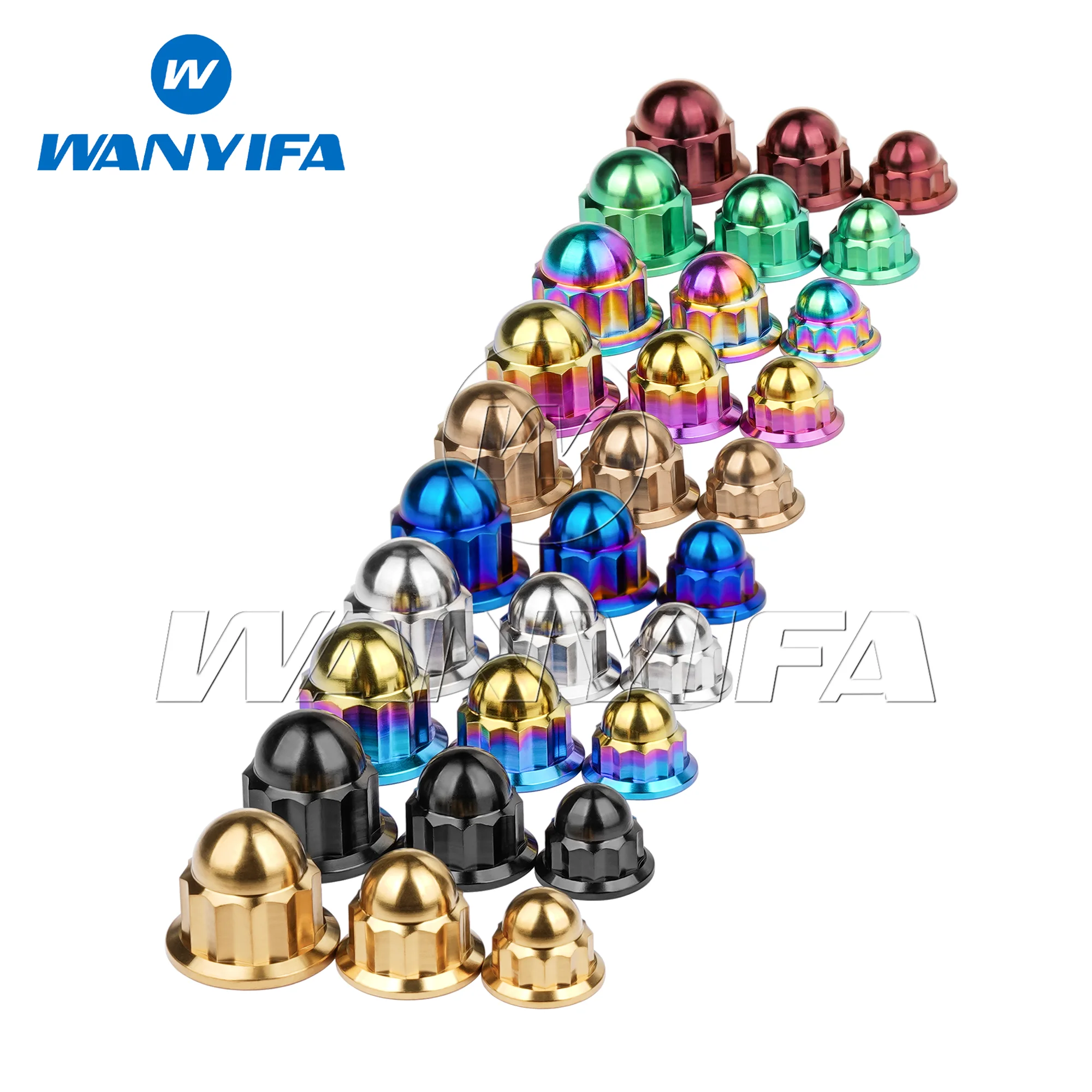 Wanyifa Titanium Alloy Cap Nuts M6x1.0, M8/M10x1.25, 12-Point Flanged Dome Nuts—Fasteners for Auto and Motorcycle Modifications