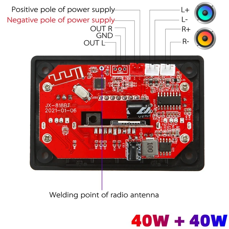 12V-24V 80W Home Digital Amplifiers Audio Bass Audio Amplifier Bluetooth Decoder Board Hifi FM USB Auto Music Speakers