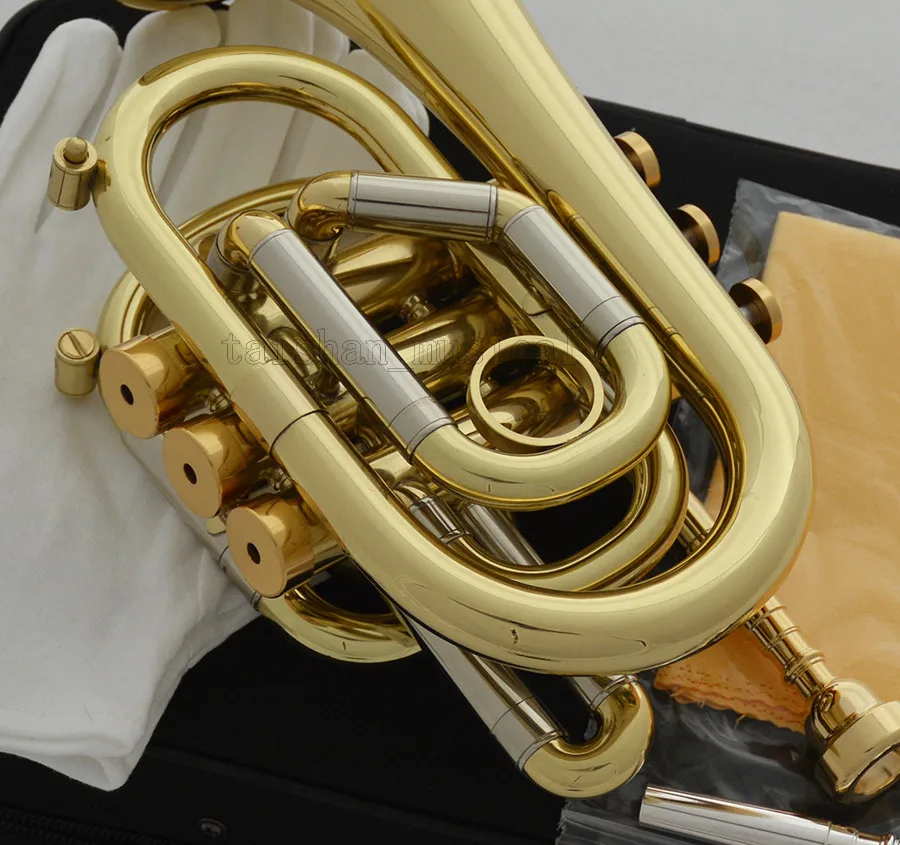 Performance  Professional new Bb Pocket Trumpet Gold horn Monel Valves With 2 Mouthpiece Case