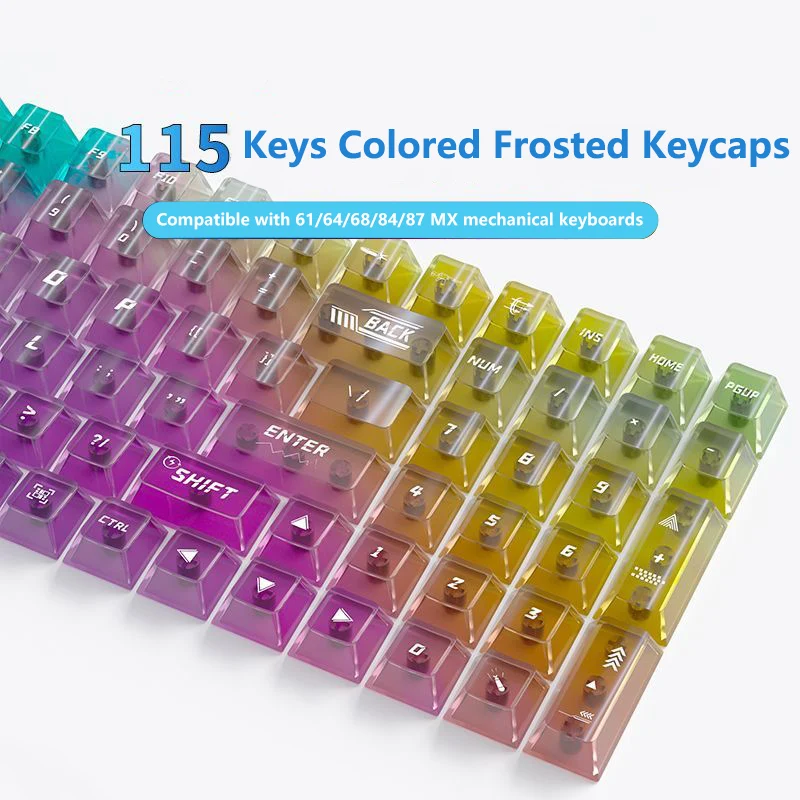 115 Keys Milk Grapes Jelly Cola Color Gradient Frosted Cherry Profile PC Keycaps for 61/68/87/108 MX Mechanical Keyboards view 4
