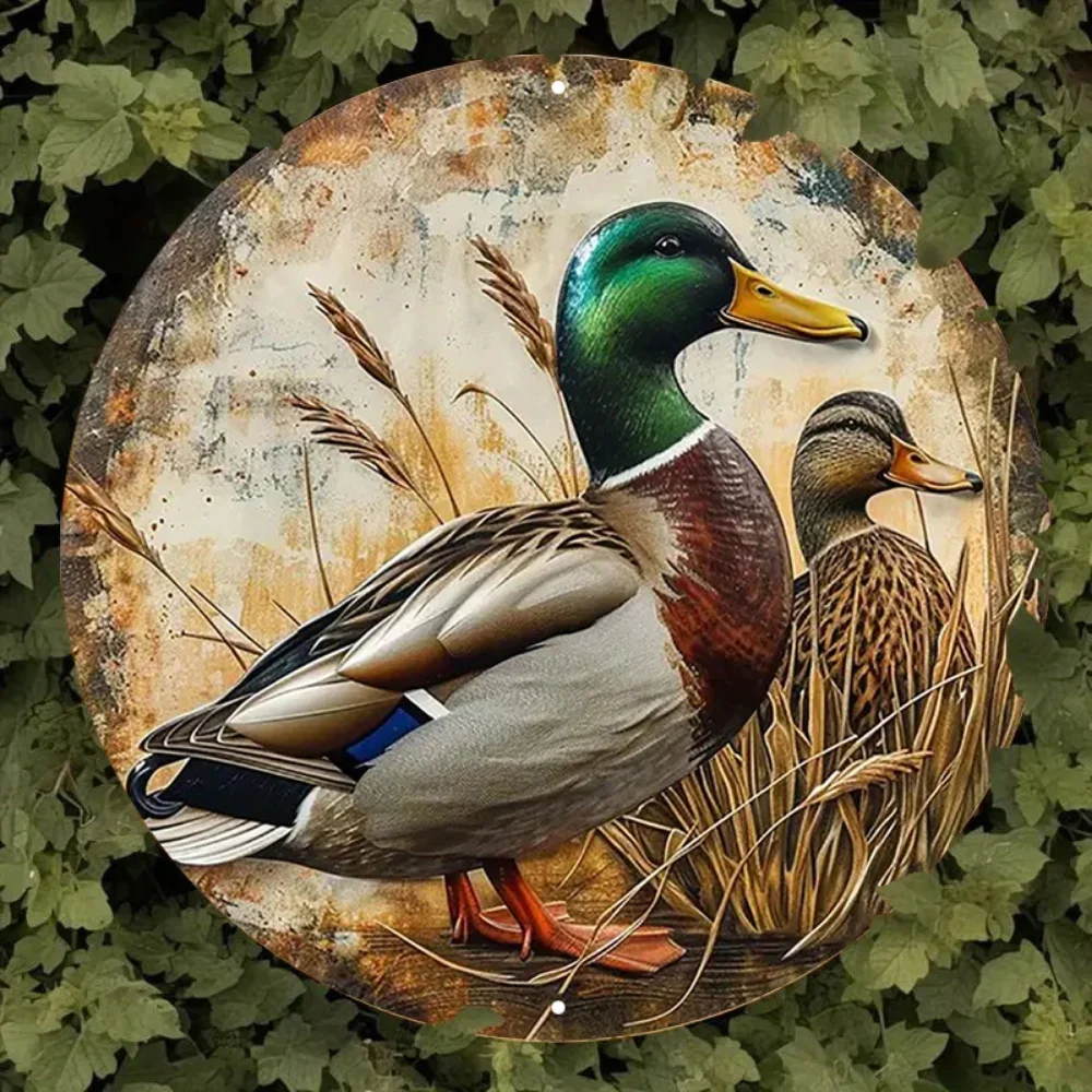 Round Aluminum Duck - Themed Sign - Retro Rustic Metal Wall Art for Homes Garages Cafes - Perfect Gift for Decor Enthusiasts