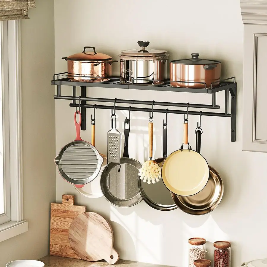

Pot Rack, WallMounted Pot Rack, Kitchen Cookware Organizer, Metal Pot and pan Organizer Holder, for Cookware, Utensils Organizat