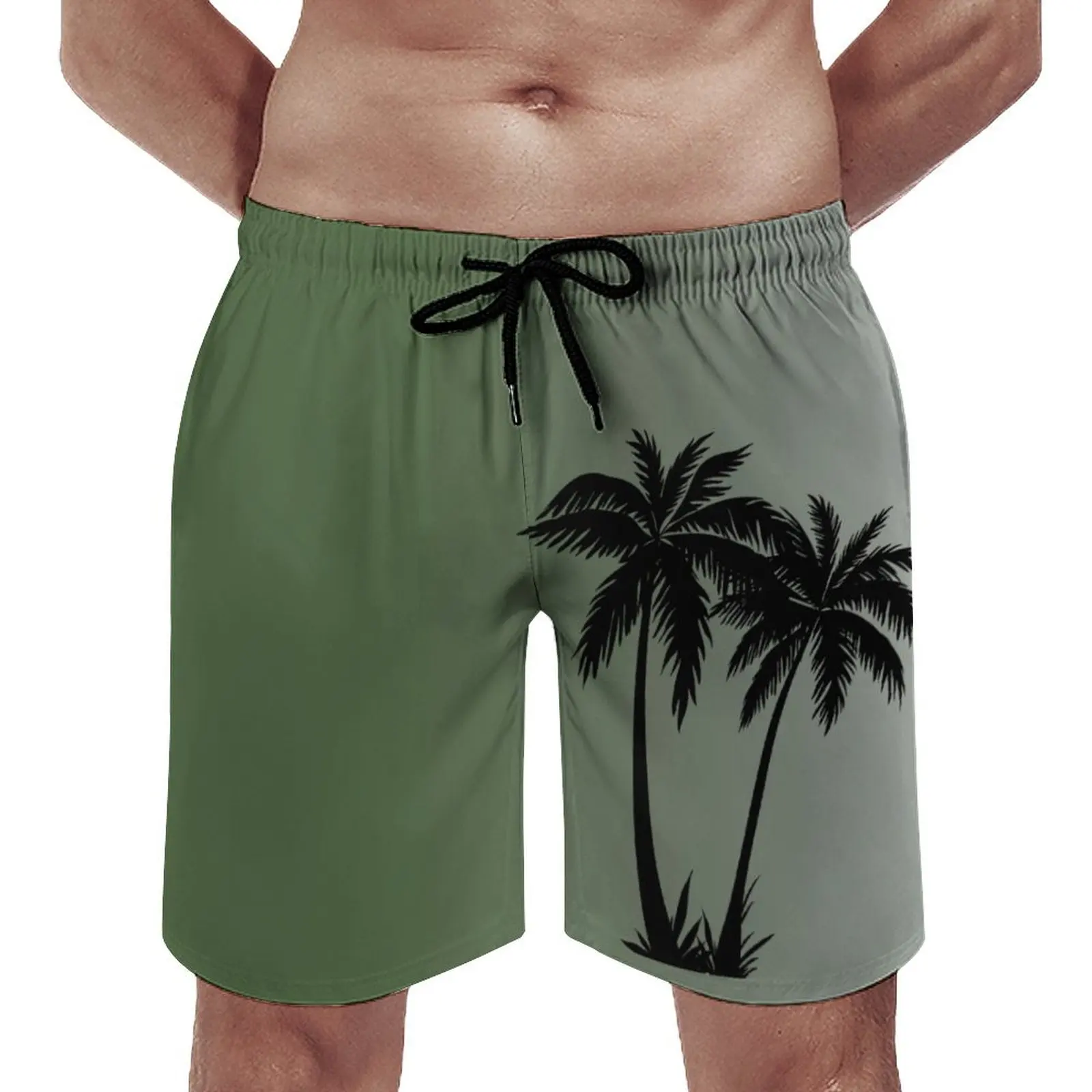 Summer Men's Beach Loose Casual 3d Three-Dimensional Coconut Tree Cartoon Print Solid Color Men's Lace-Up Drawstring Beach Pants