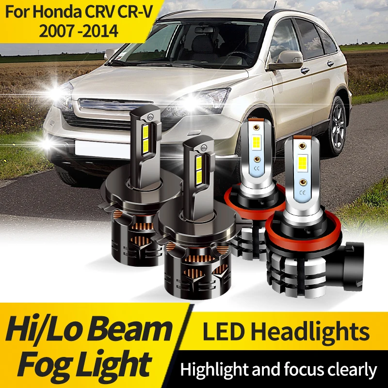 

2PCS H4 LED Headlight Lamp HB2 For Honda CRV CR-V 2007 2008 2009 2010-2014 H11 High/Low Beam Bulbs Front Fog Light 6000K White