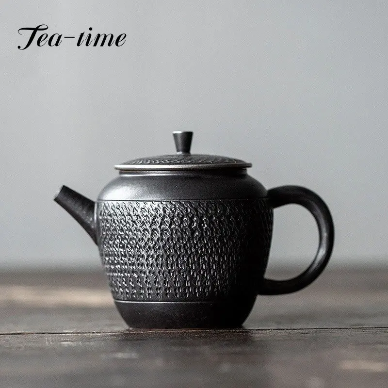 150ml Pure Hand-carved Jumping Knife Craft Teapot Light Luxury Retro Ceramic Teapot Household Literati Single Pot KungFu Tea Set