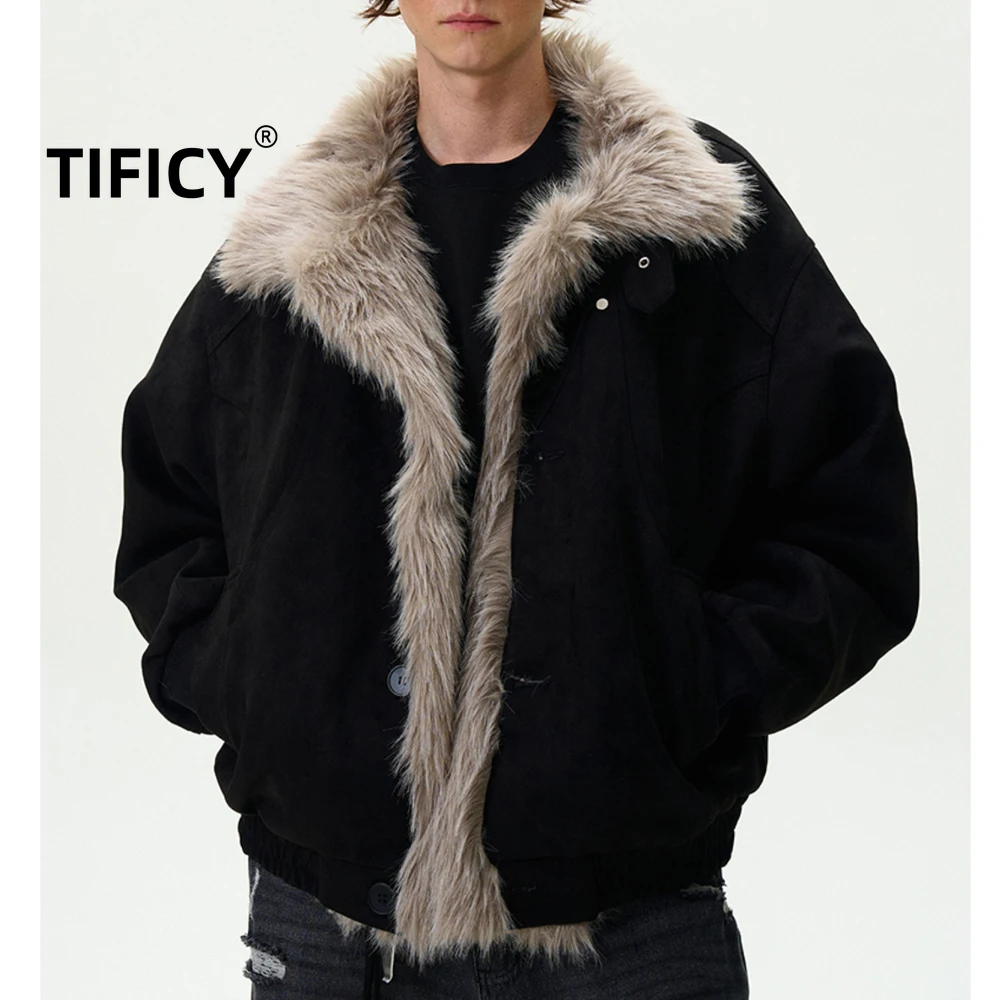 

Retro Vintage Thick Padded Cotton Jacket Men and Women Loose Deconstruction Brushed High-end Feel Fur Collar Jacket