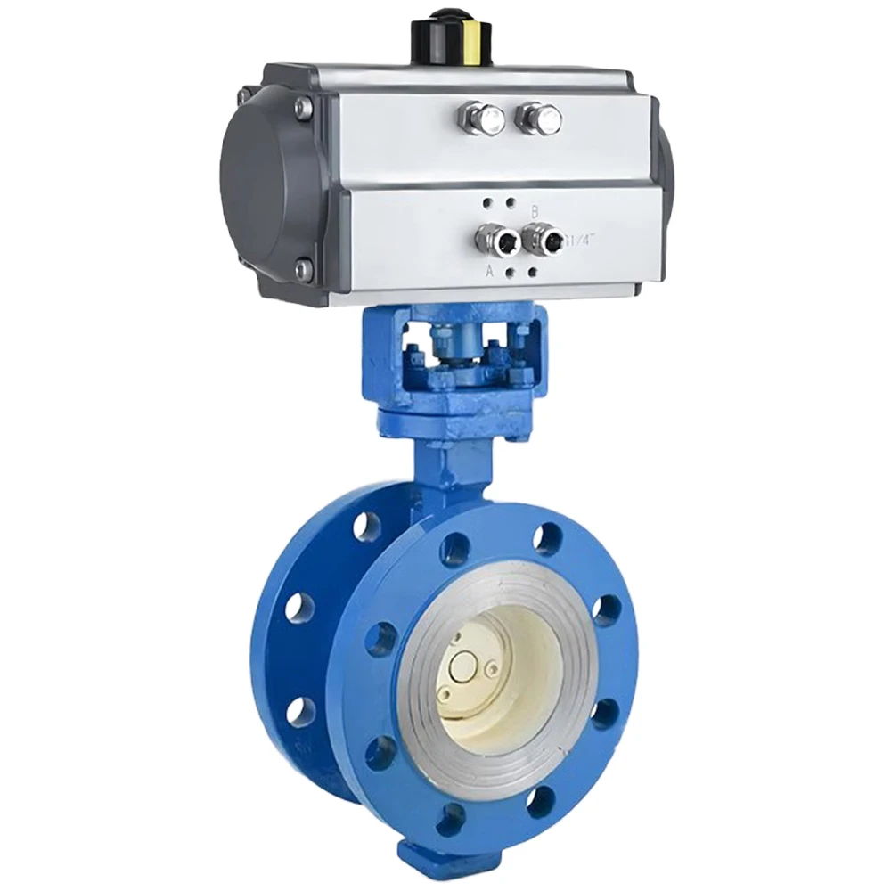 

DN200 8 Inch PN16 Metal Hard Sealing Double Flange Connected WCB Body Pneumatic Actuator butterfly Valve