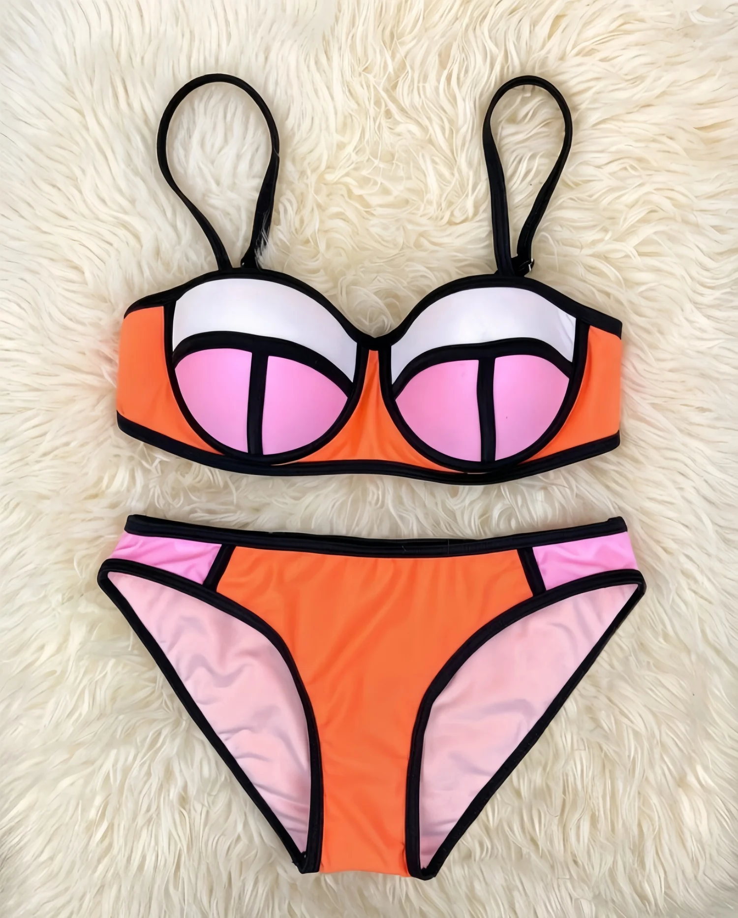 

Женский раздельный купальник с контрастными вставками, пляжный комплект бикини пуш-ап, лето 2025