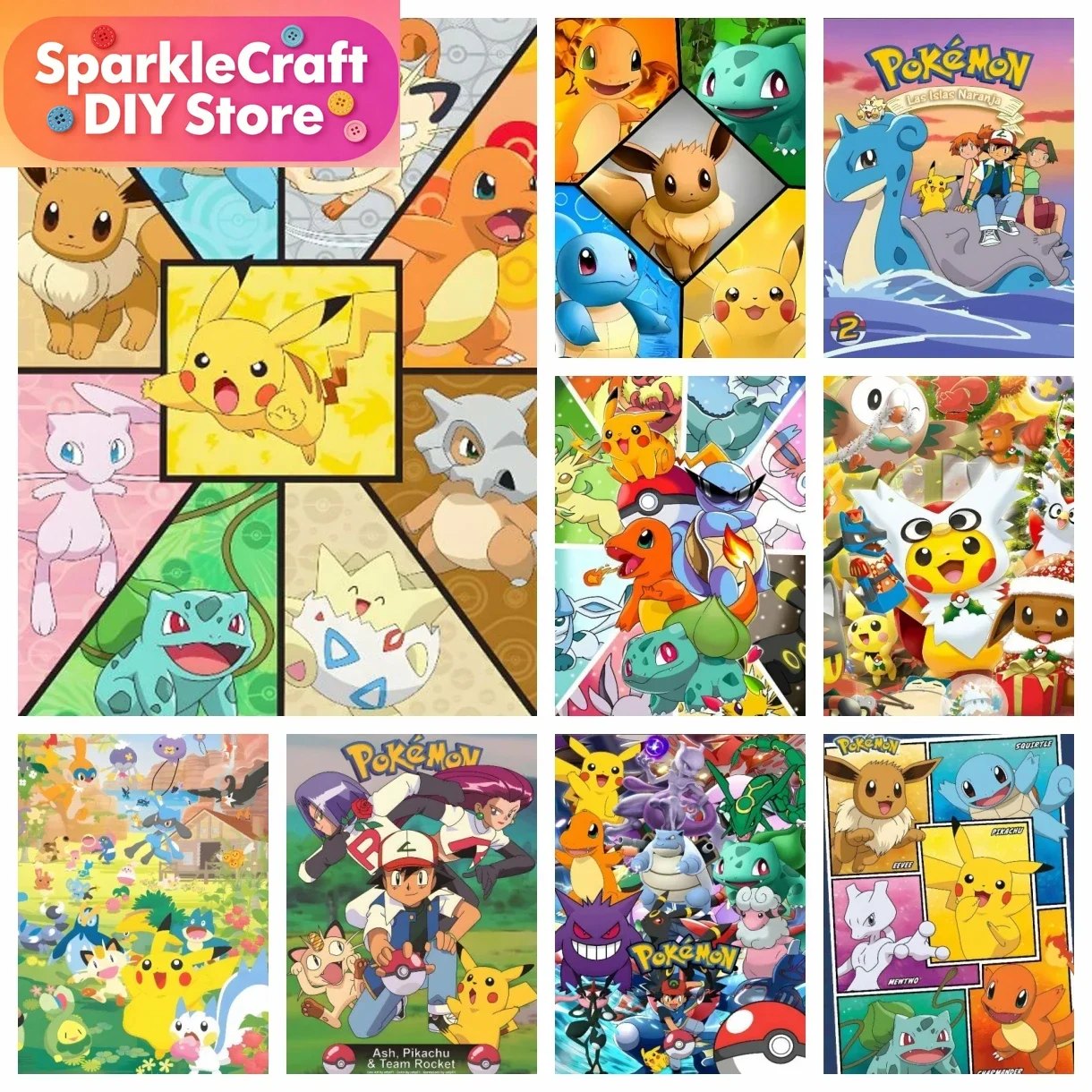 Kit de pintura de diamantes 5D DIY sin marco de dibujos animados de Pokémon, anime, manga, manualidades, mosaico, bordado, pegatinas, encantos, punto de cruz H