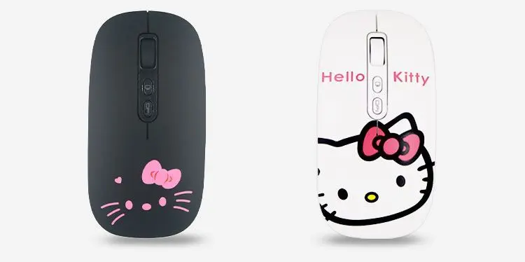 Kawaii sanrio olá kitty portátil dos desenhos animados sem fio bluetooth recarregável mouse bonito fino botão mudo mouse presente especial