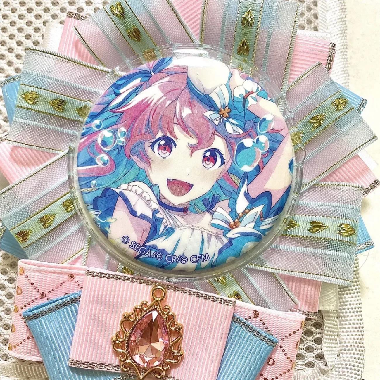 

light pink Badge Holder，Ribbon Badge Rosette ，fill ita bag badge cover，Anime cosplay Bow ，Lolita backpack Accessories