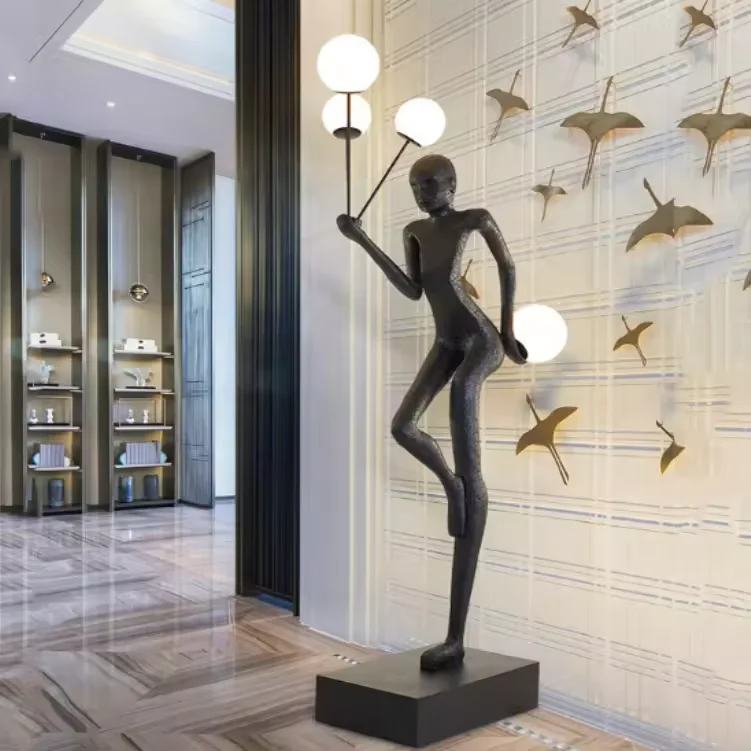 Modern Luxury Human-Shaped Art Sculpture LED Floor Lamp Creative Living Room Light Exhibition Hall Ornament Modeling