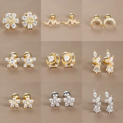 Vintage Gold Color Plated Mini Cubic Zirconia Studs Earrings for Women Stainless Steel Tragus Piercing Earring Jewelry Wholesale