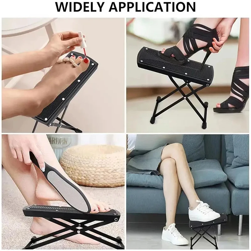 Taburete de pedicura para tecnología de uñas, soporte de pie de pedicura ajustable plegable, taburete de pie antideslizante con 6 alturas, herramienta de pedicura negra