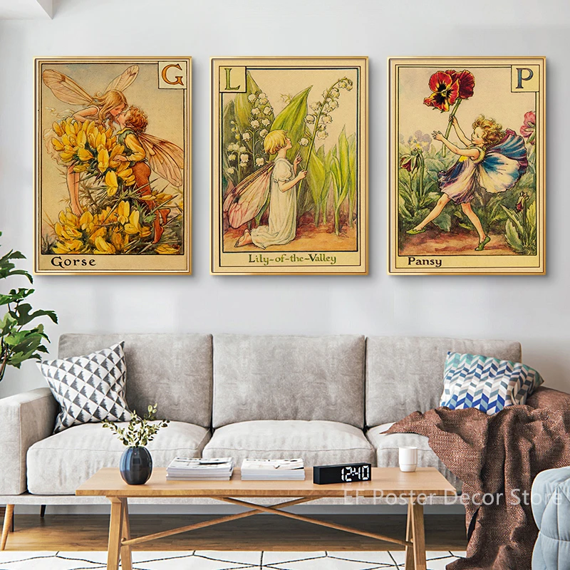 Buy Three Get Four Vintage Flower Fairy Poster Aesthetic Prints Home Room Bar Cafe Art Wall Decor Picture Retro Fairies Painting