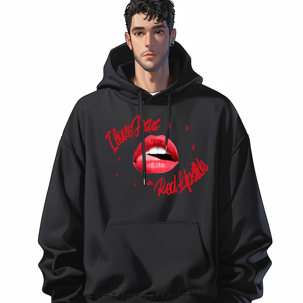 

Red Lipstick Real Lips Men Retro Printing Hoodies Round Neck Street Wear Long Sleeve Funky Men's sweatshirt