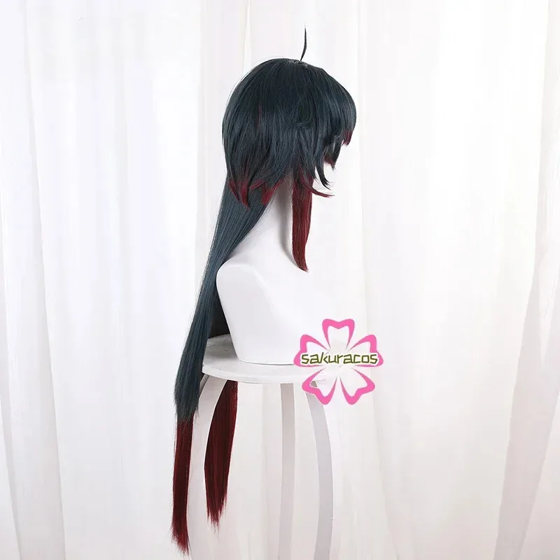 25COSHonkai ستار السكك الحديدية بليد شعر مستعار تأثيري 90 سنتيمتر طويل أزرق داكن مختلط الأحمر الطبقات الباروكات مقاومة للحرارة شعر مستعار هالوين لدور زي