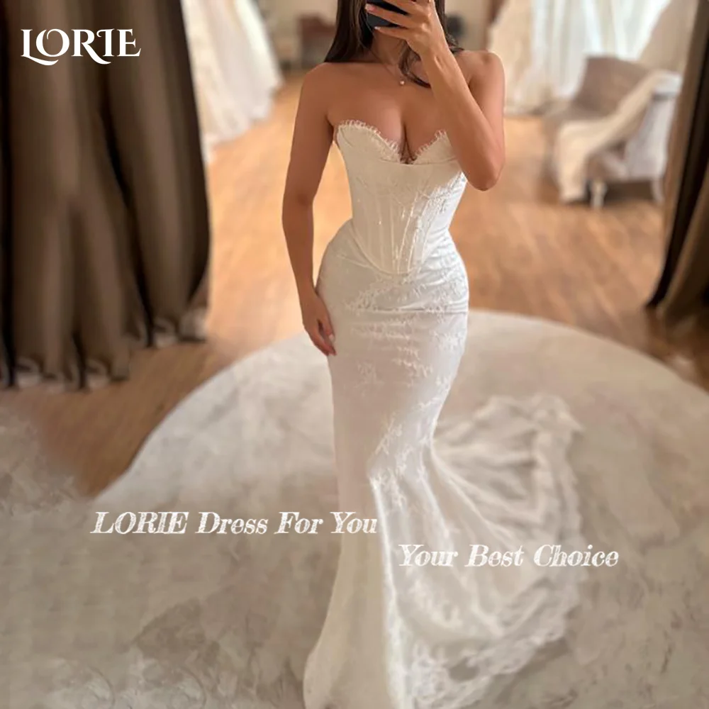 LORIE Elegant Lace Mermaid Wedding Dresses Women Backless Sleeveless Corset Bridal Gowns Customized Detachable Train Bride Gown