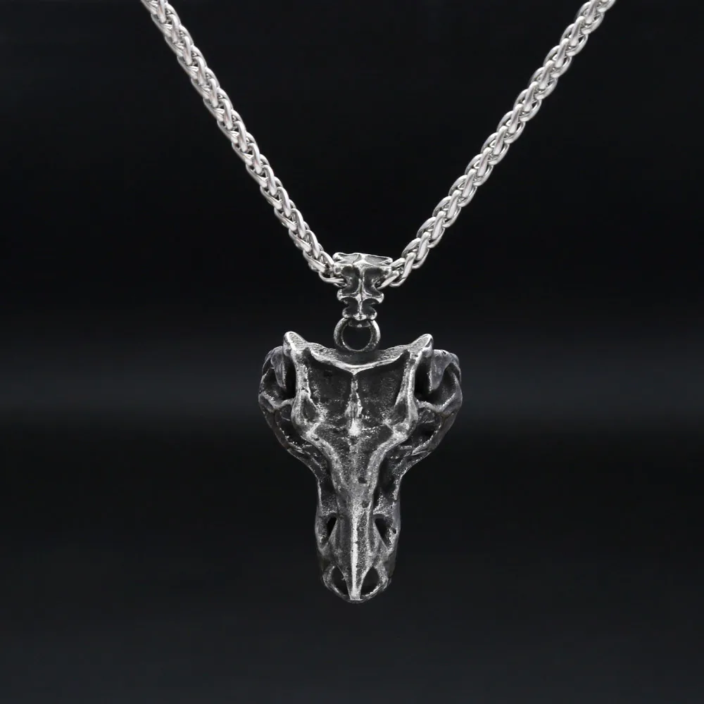 Vintage Tyrannosaurus Rex Skull Necklace Men Stainless Steel Dinosaur Fossil Pendant Retro Prehistoric Beast Gothic Jewelry Gift