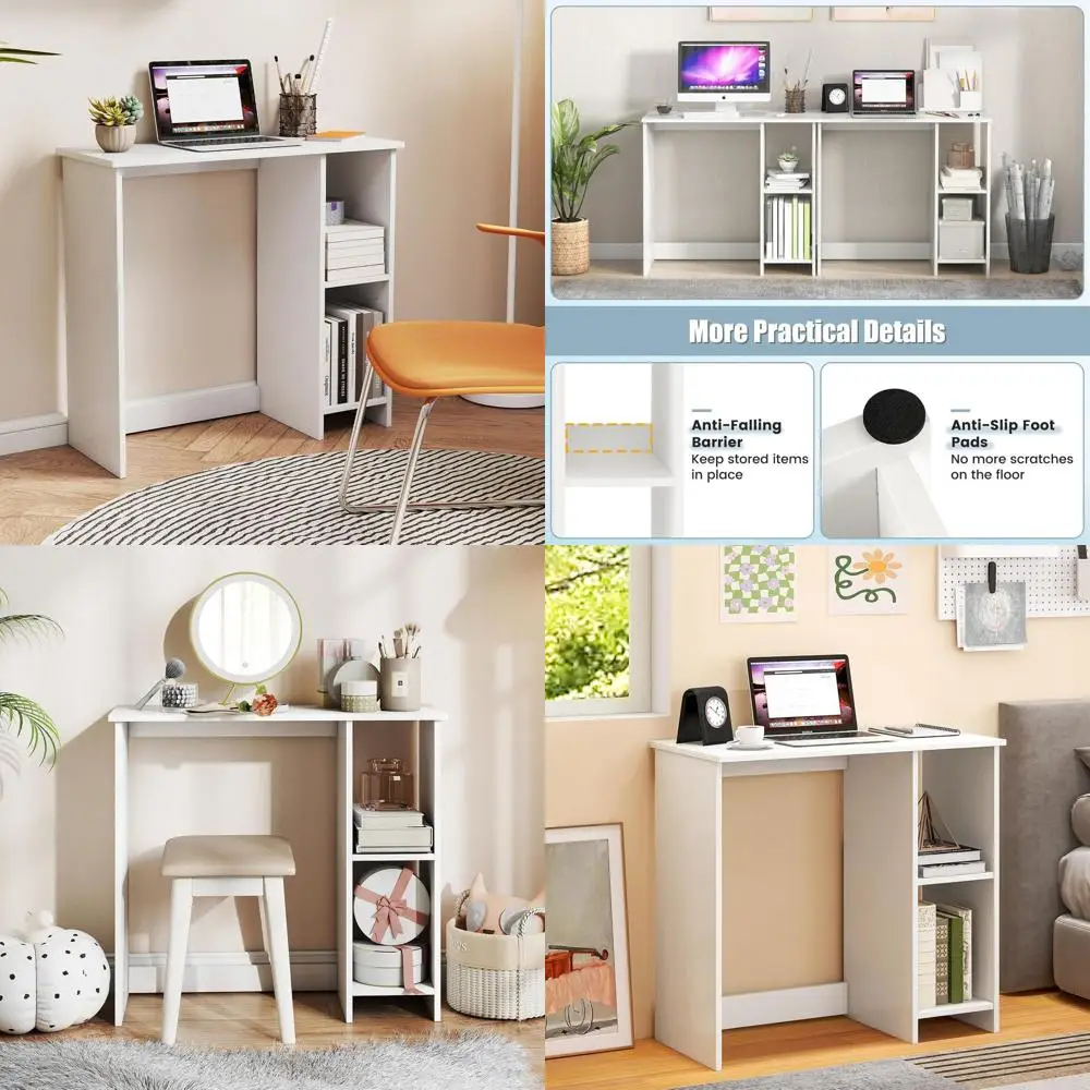 

Современный белый компьютерный стол с местом для хранения, компактный игровой стол, деревянный стол для домашнего офиса для небольших помещений