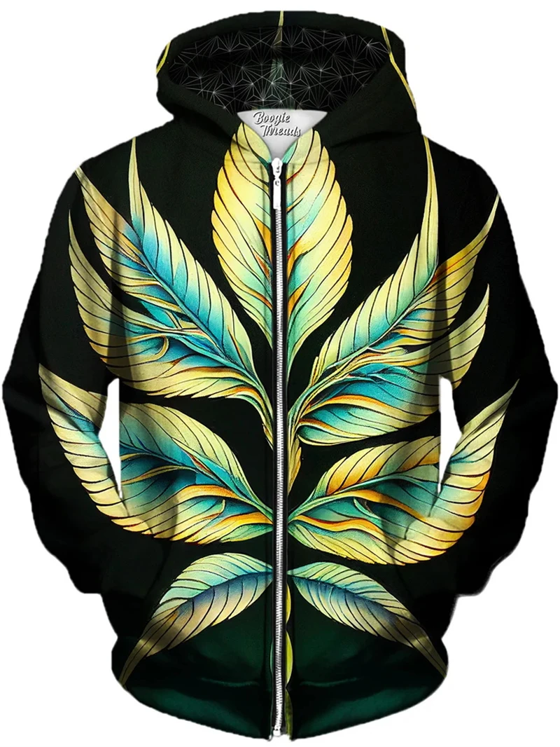 Men Sweetshirts Weeds Leaf Print 3D Hoodie Oversized O-Neck Hooded Pullovres Mens Clothes Streetwear Fashion Tops Dropshipping