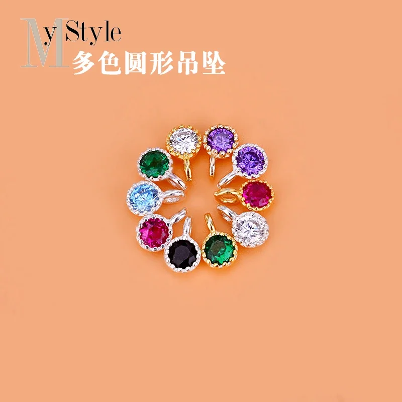 925 sterling silver mini inlaid zircon circular pendant Handmade DIY material bracelet necklace ring jewelry accessory women