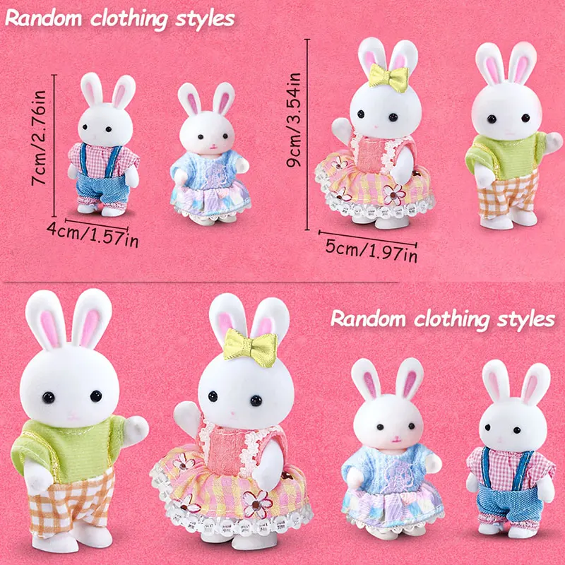 Juego de muebles en miniatura para casa de muñecas, Mini casa de juguete familiar de conejos, juego con diversos escenas, accesorios, regalos de cumpleaños, 4 Uds.