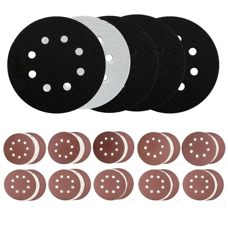 

AA81-5PCS 5 Inch 8 Holes Foam Sanding Pads For Orbital Sander Hook And Loop Buffer Backed Cushion With 40PCS Sanding Discs Durab