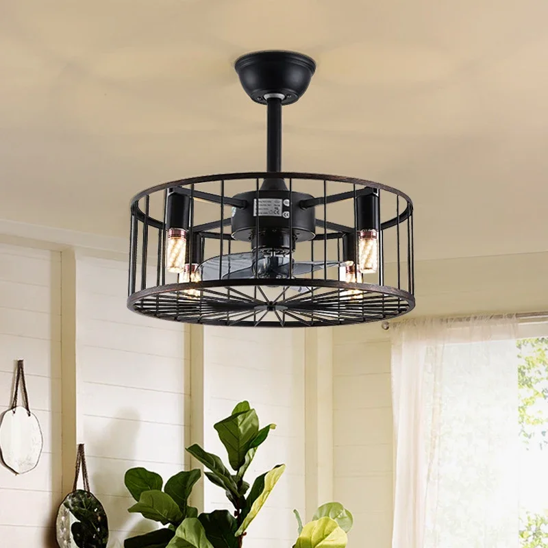 COLIN  American Ceiling Fans Lights Black LED Lamp With Remote Control for Home Bedroom Dining Room Loft Retro