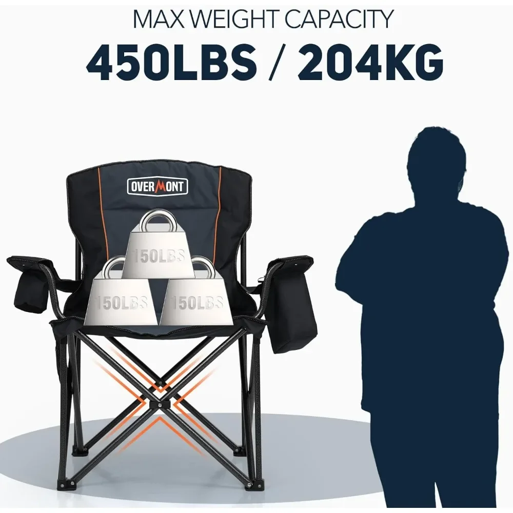 เก้าอี้แคมป์ปิ้งพับได้ขนาดใหญ่, รองรับ450lbs 2แพ็คกระเป๋าเก็บความเย็นเบาะรองนั่งเบาะรองนั่งเก้าอี้พับได้สำหรับงานหนัก