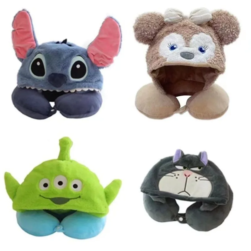 Disney Alien Stitch Cartoon Creative Fun Portable U-shaped Neck Pillow Lunch Break Pillow Car Airplane Sleeping Travel Pillow