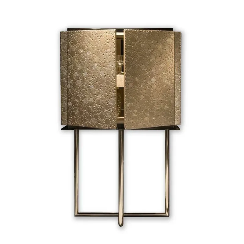 

Solid wood stainless steel mirror base light luxury wine cabinet, high-end LED light wall display cabinet