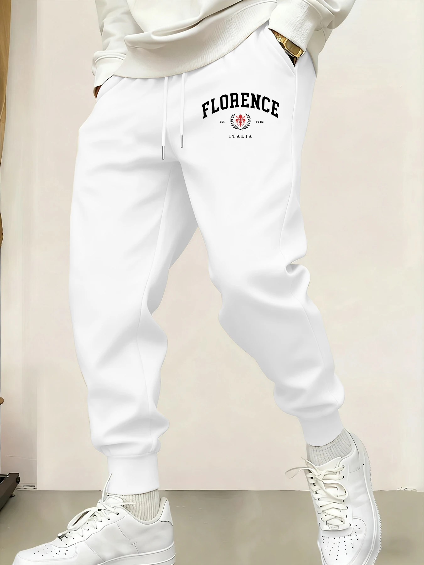 

Florence Italia Letter Print Male Sweatpants Trendy Basic Trousers Casual Elastic Waist Pants Sports Jogging Unisex Long Pant