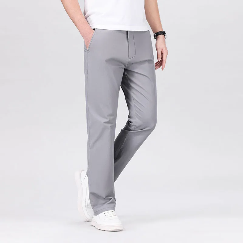 New Four Seasons Mens Cotton Casual Pants Clothing Solid Color Straight Business Loose Male Classics Brand Slim Fashion Trousers